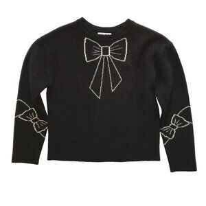 Batsheva Black Sweater with White Bow Design